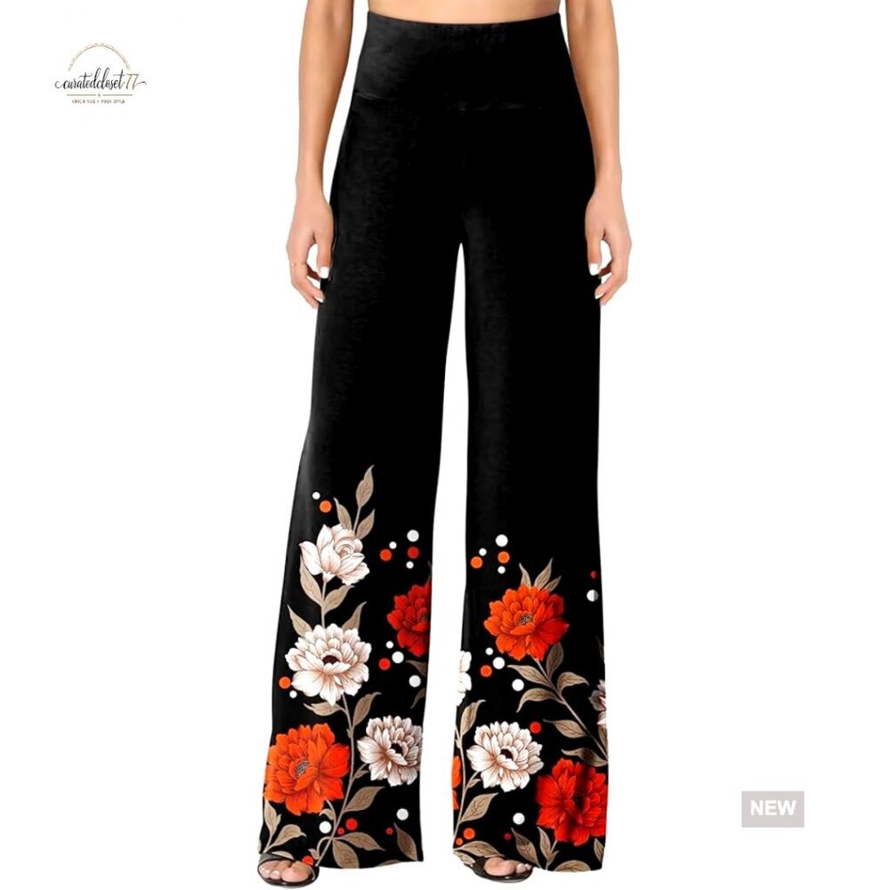 Stretchy Wide Leg Palazzo Pants High Waist Casual Lounge Comfy S-3XL